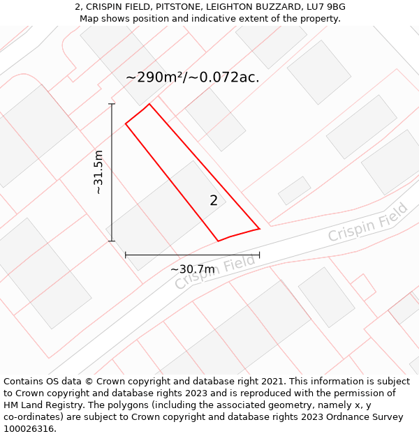 2, CRISPIN FIELD, PITSTONE, LEIGHTON BUZZARD, LU7 9BG: Plot and title map