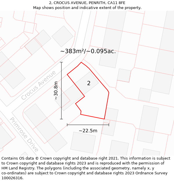 2, CROCUS AVENUE, PENRITH, CA11 8FE: Plot and title map