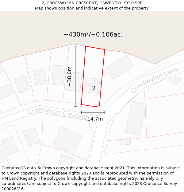 2, CROESWYLAN CRESCENT, OSWESTRY, SY10 9PP: Plot and title map