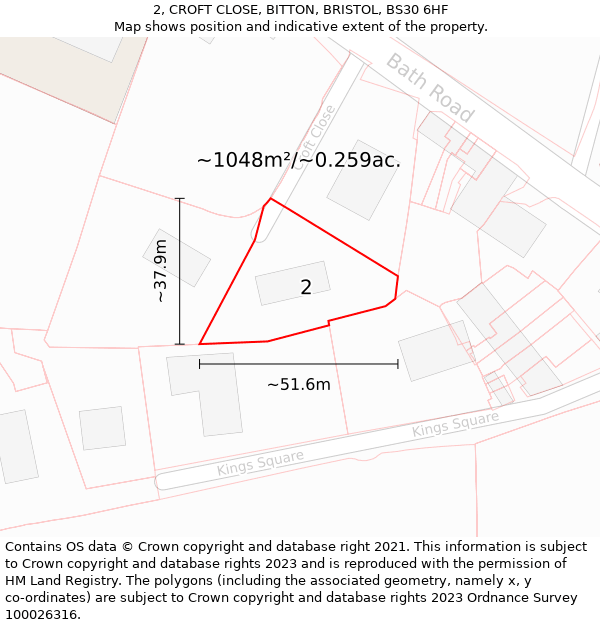 2, CROFT CLOSE, BITTON, BRISTOL, BS30 6HF: Plot and title map