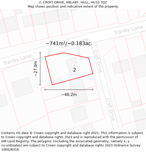 2, CROFT DRIVE, ANLABY, HULL, HU10 7DZ: Plot and title map