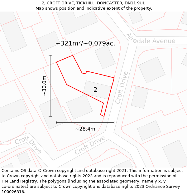 2, CROFT DRIVE, TICKHILL, DONCASTER, DN11 9UL: Plot and title map