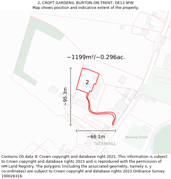 2, CROFT GARDENS, BURTON-ON-TRENT, DE13 9FW: Plot and title map