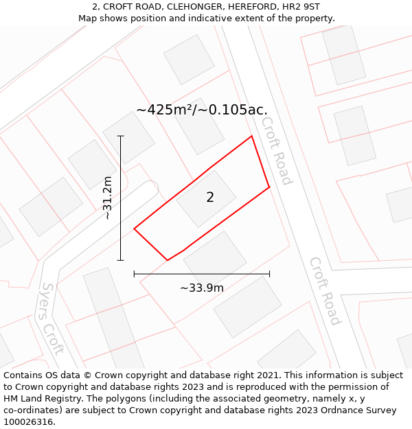 2, CROFT ROAD, CLEHONGER, HEREFORD, HR2 9ST: Plot and title map