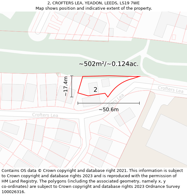 2, CROFTERS LEA, YEADON, LEEDS, LS19 7WE: Plot and title map