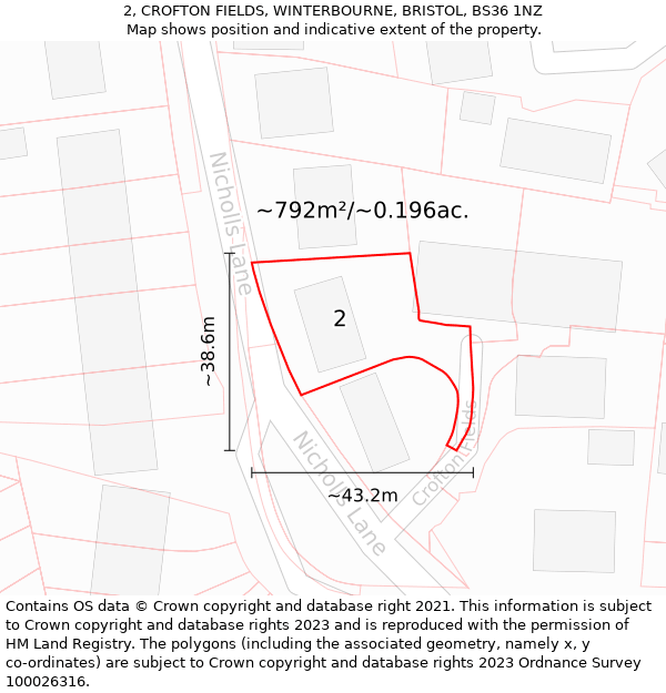 2, CROFTON FIELDS, WINTERBOURNE, BRISTOL, BS36 1NZ: Plot and title map
