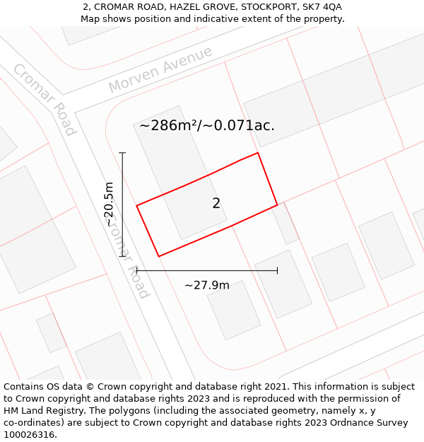 2, CROMAR ROAD, HAZEL GROVE, STOCKPORT, SK7 4QA: Plot and title map