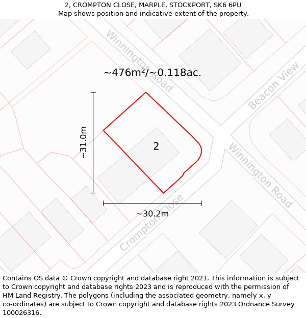 2, CROMPTON CLOSE, MARPLE, STOCKPORT, SK6 6PU: Plot and title map