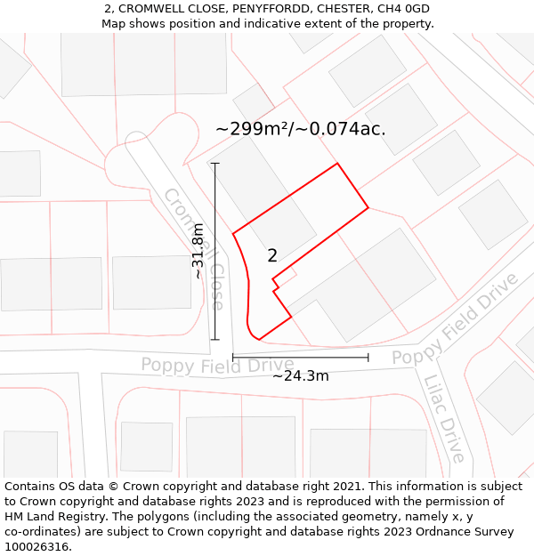 2, CROMWELL CLOSE, PENYFFORDD, CHESTER, CH4 0GD: Plot and title map