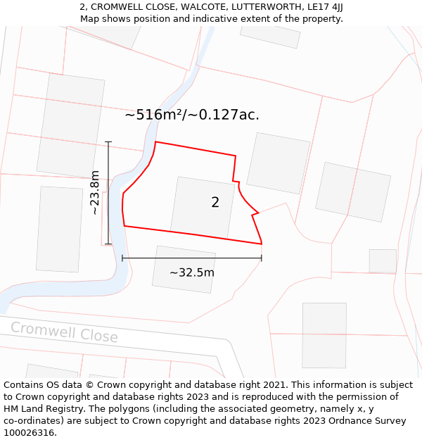 2, CROMWELL CLOSE, WALCOTE, LUTTERWORTH, LE17 4JJ: Plot and title map