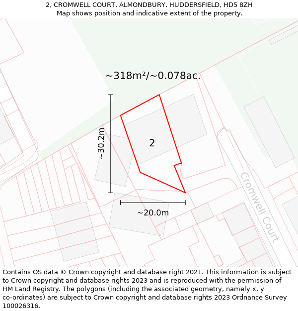 2, CROMWELL COURT, ALMONDBURY, HUDDERSFIELD, HD5 8ZH: Plot and title map