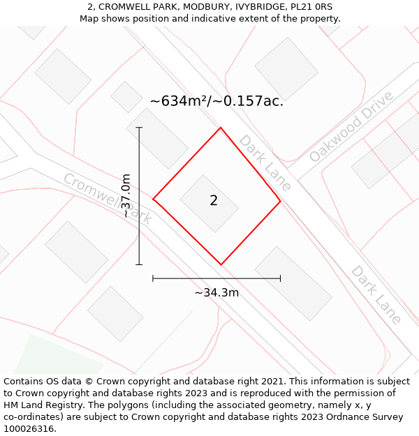 2, CROMWELL PARK, MODBURY, IVYBRIDGE, PL21 0RS: Plot and title map