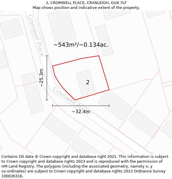 2, CROMWELL PLACE, CRANLEIGH, GU6 7LF: Plot and title map