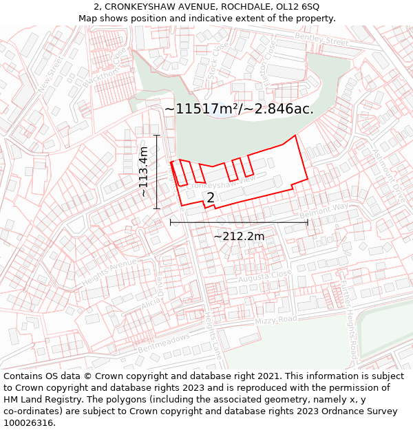 2, CRONKEYSHAW AVENUE, ROCHDALE, OL12 6SQ: Plot and title map