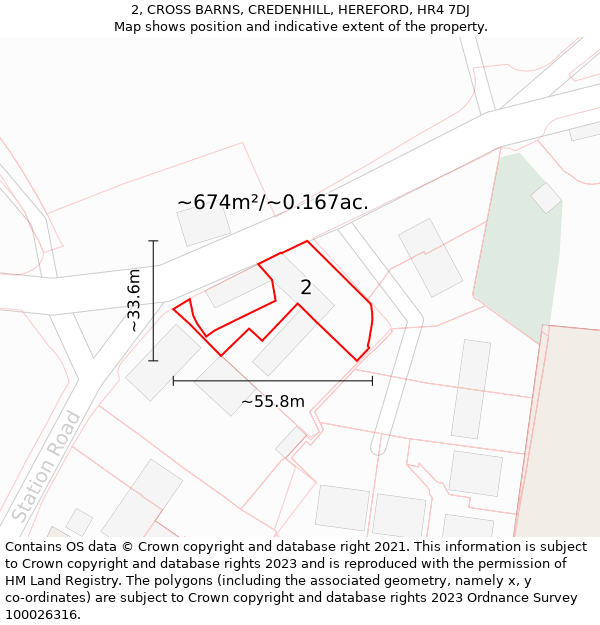 2, CROSS BARNS, CREDENHILL, HEREFORD, HR4 7DJ: Plot and title map