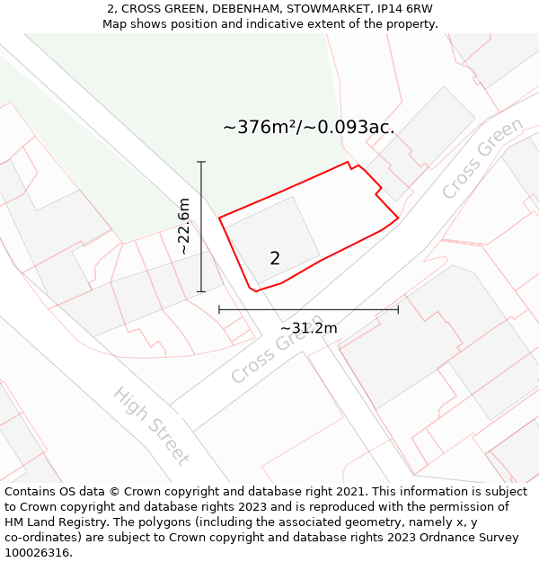 2, CROSS GREEN, DEBENHAM, STOWMARKET, IP14 6RW: Plot and title map