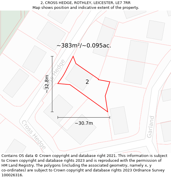 2, CROSS HEDGE, ROTHLEY, LEICESTER, LE7 7RR: Plot and title map