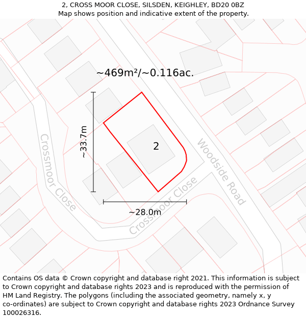 2, CROSS MOOR CLOSE, SILSDEN, KEIGHLEY, BD20 0BZ: Plot and title map