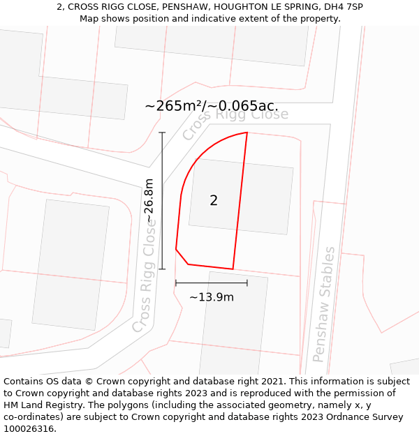 2, CROSS RIGG CLOSE, PENSHAW, HOUGHTON LE SPRING, DH4 7SP: Plot and title map