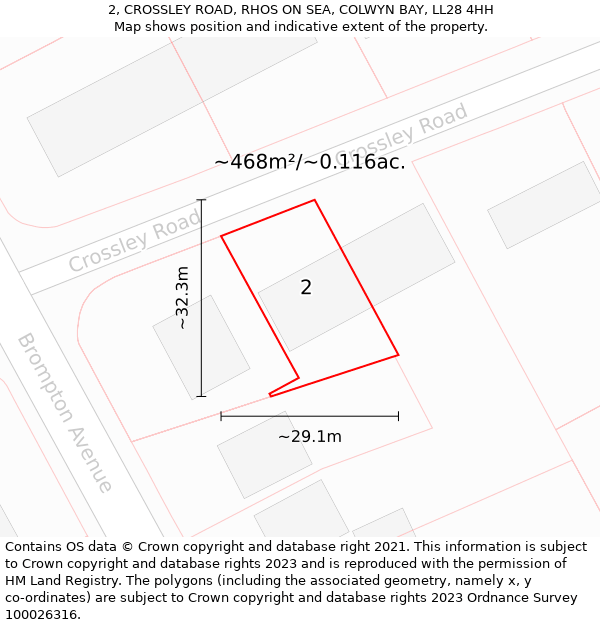 2, CROSSLEY ROAD, RHOS ON SEA, COLWYN BAY, LL28 4HH: Plot and title map