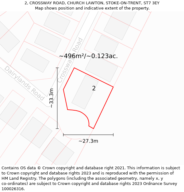 2, CROSSWAY ROAD, CHURCH LAWTON, STOKE-ON-TRENT, ST7 3EY: Plot and title map