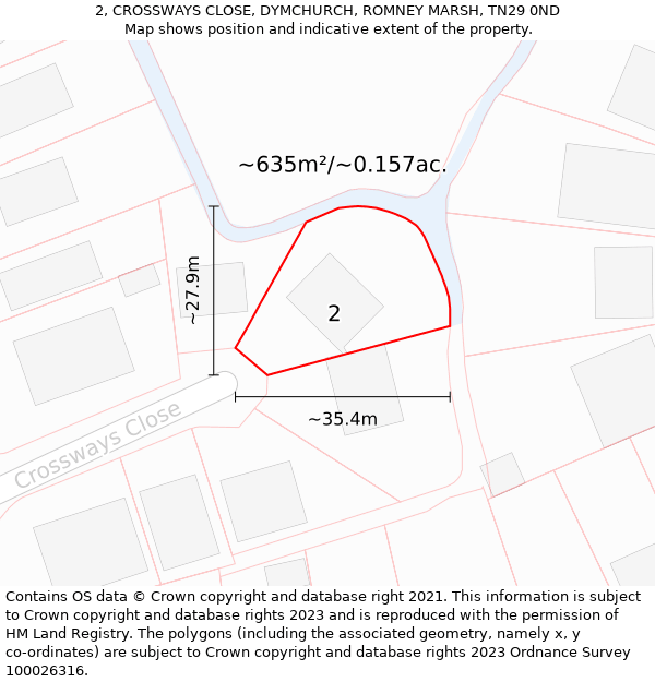 2, CROSSWAYS CLOSE, DYMCHURCH, ROMNEY MARSH, TN29 0ND: Plot and title map