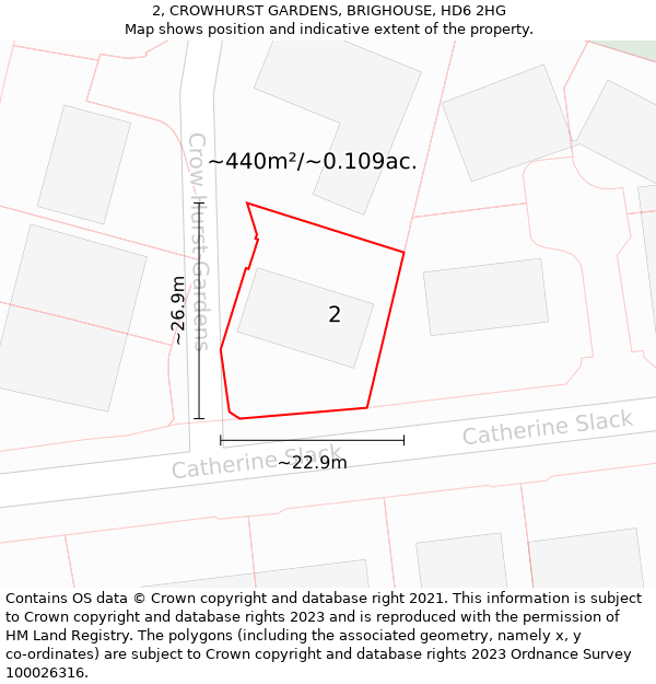 2, CROWHURST GARDENS, BRIGHOUSE, HD6 2HG: Plot and title map