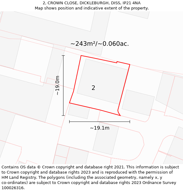 2, CROWN CLOSE, DICKLEBURGH, DISS, IP21 4NA: Plot and title map