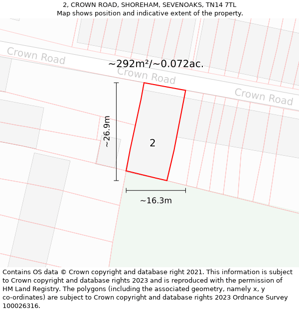 2, CROWN ROAD, SHOREHAM, SEVENOAKS, TN14 7TL: Plot and title map