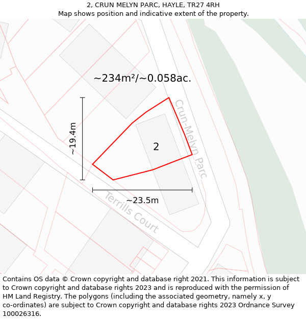 2, CRUN MELYN PARC, HAYLE, TR27 4RH: Plot and title map