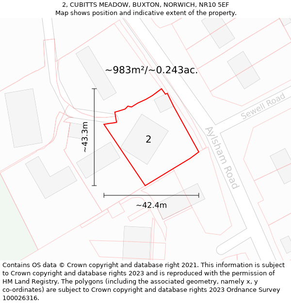 2, CUBITTS MEADOW, BUXTON, NORWICH, NR10 5EF: Plot and title map
