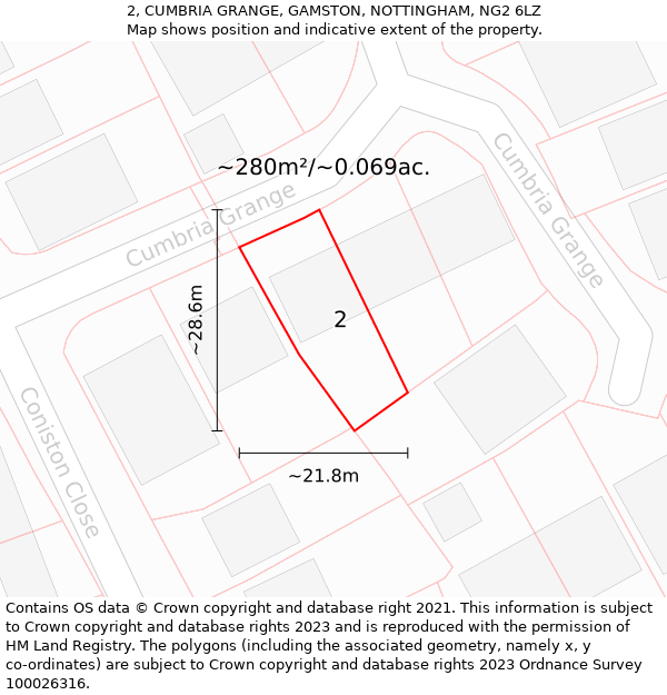 2, CUMBRIA GRANGE, GAMSTON, NOTTINGHAM, NG2 6LZ: Plot and title map