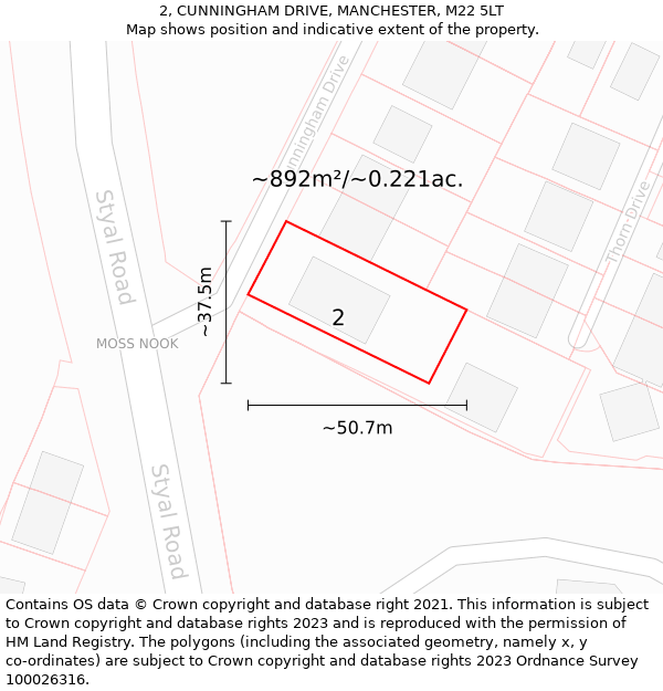 2, CUNNINGHAM DRIVE, MANCHESTER, M22 5LT: Plot and title map