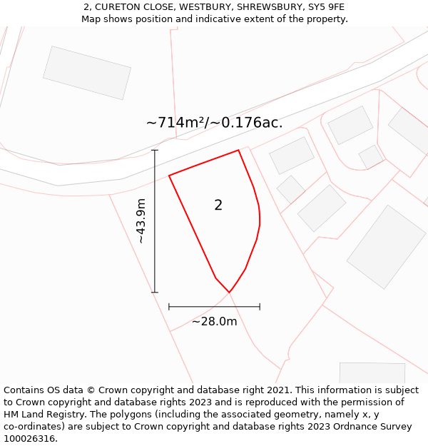 2, CURETON CLOSE, WESTBURY, SHREWSBURY, SY5 9FE: Plot and title map