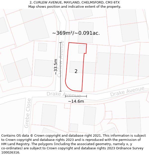 2, CURLEW AVENUE, MAYLAND, CHELMSFORD, CM3 6TX: Plot and title map