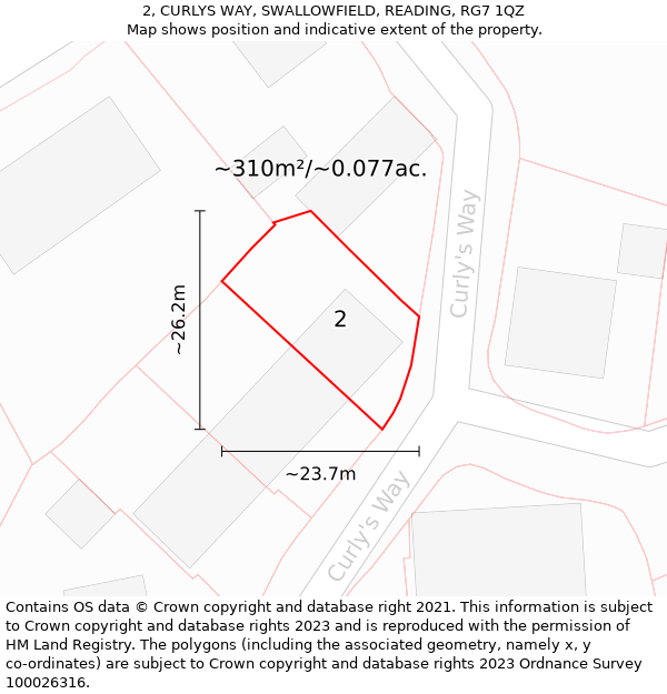 2, CURLYS WAY, SWALLOWFIELD, READING, RG7 1QZ: Plot and title map