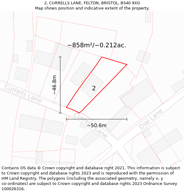 2, CURRELLS LANE, FELTON, BRISTOL, BS40 9XG: Plot and title map