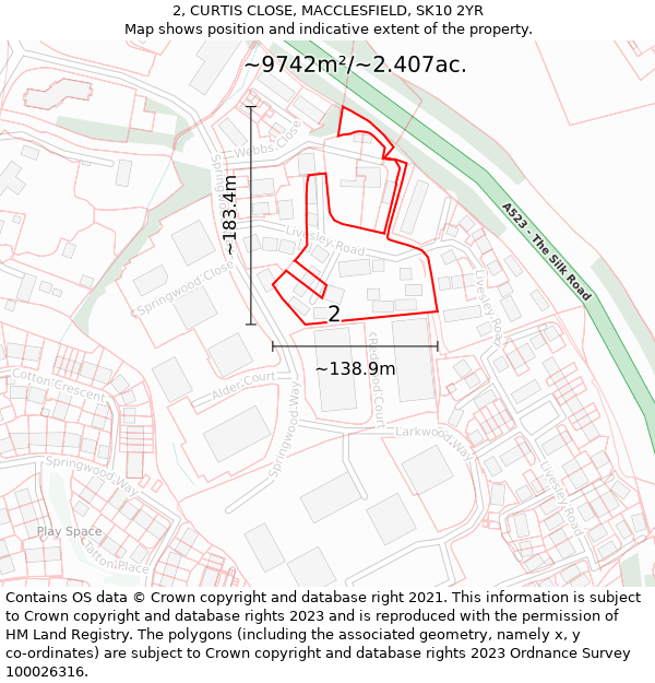 2, CURTIS CLOSE, MACCLESFIELD, SK10 2YR: Plot and title map