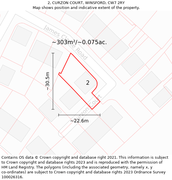 2, CURZON COURT, WINSFORD, CW7 2RY: Plot and title map