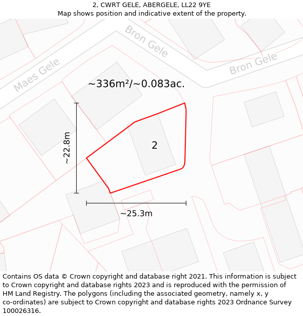 2, CWRT GELE, ABERGELE, LL22 9YE: Plot and title map