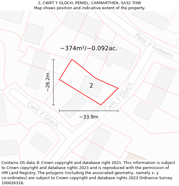 2, CWRT Y GLOCH, PENIEL, CARMARTHEN, SA32 7HW: Plot and title map