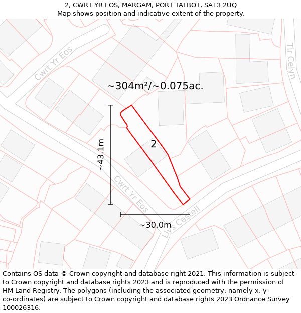 2, CWRT YR EOS, MARGAM, PORT TALBOT, SA13 2UQ: Plot and title map