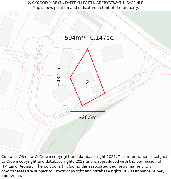 2, CYSGOD Y BRYN, DYFFRYN PAITH, ABERYSTWYTH, SY23 4LR: Plot and title map