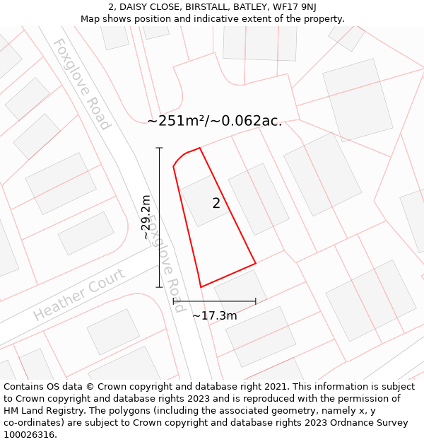 2, DAISY CLOSE, BIRSTALL, BATLEY, WF17 9NJ: Plot and title map