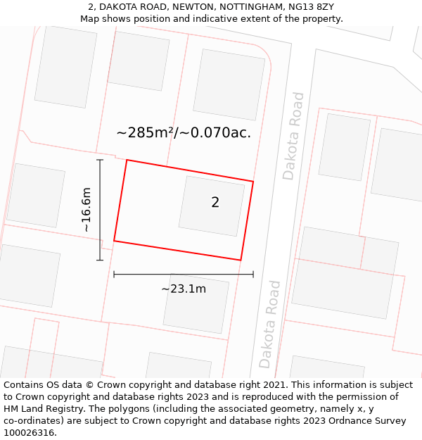 2, DAKOTA ROAD, NEWTON, NOTTINGHAM, NG13 8ZY: Plot and title map