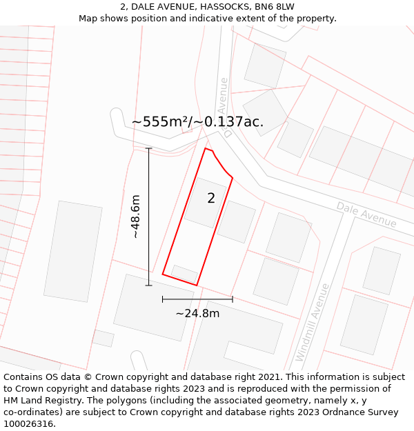 2, DALE AVENUE, HASSOCKS, BN6 8LW: Plot and title map
