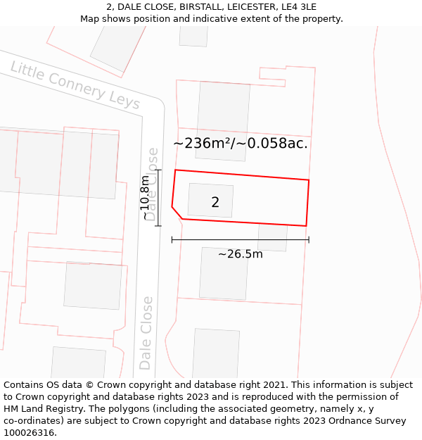 2, DALE CLOSE, BIRSTALL, LEICESTER, LE4 3LE: Plot and title map