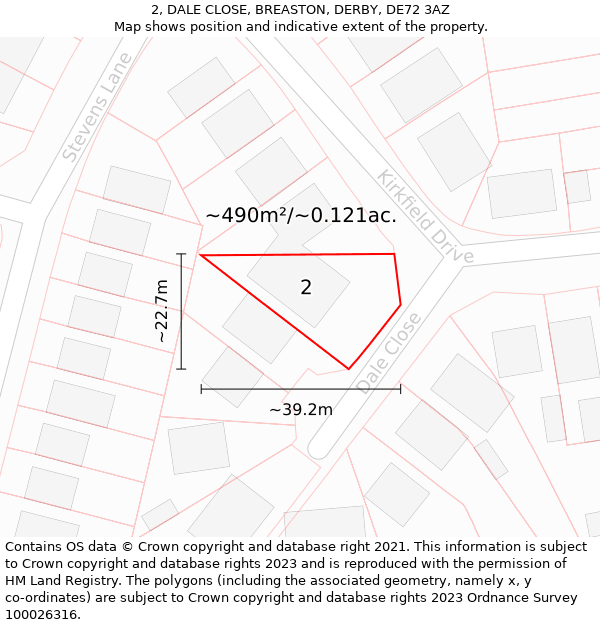 2, DALE CLOSE, BREASTON, DERBY, DE72 3AZ: Plot and title map