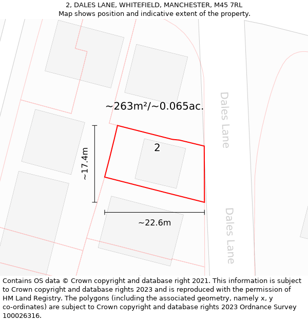 2, DALES LANE, WHITEFIELD, MANCHESTER, M45 7RL: Plot and title map