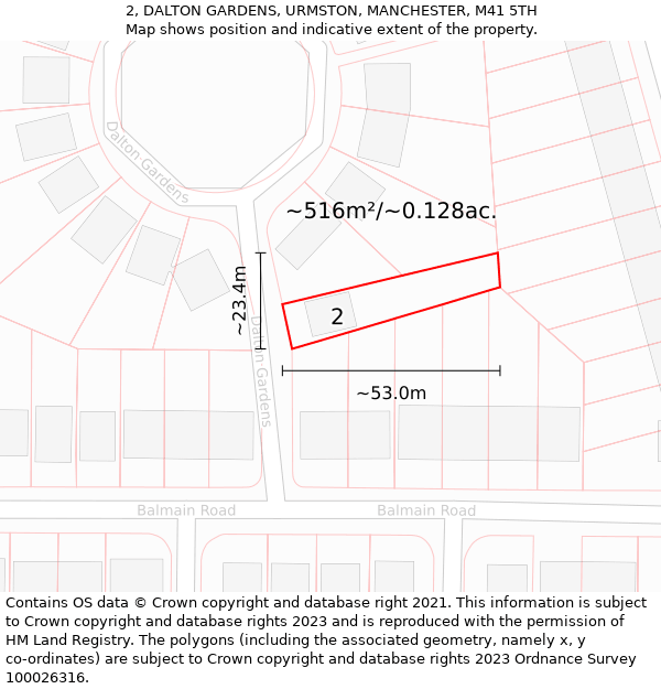 2, DALTON GARDENS, URMSTON, MANCHESTER, M41 5TH: Plot and title map